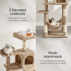 FEANDREA Kissanpuu, kapea torni, riippumatto, kantavuus 15kg, suurille kissoille, tyylikäs, monen kissan talouteen, sisalpylväät, korkeus 143cm
