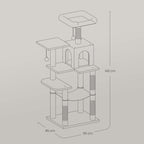 FEANDREA Kissanpuu, kapea torni, riippumatto, kantavuus 15kg, suurille kissoille, tyylikäs, monen kissan talouteen, sisalpylväät, korkeus 143cm