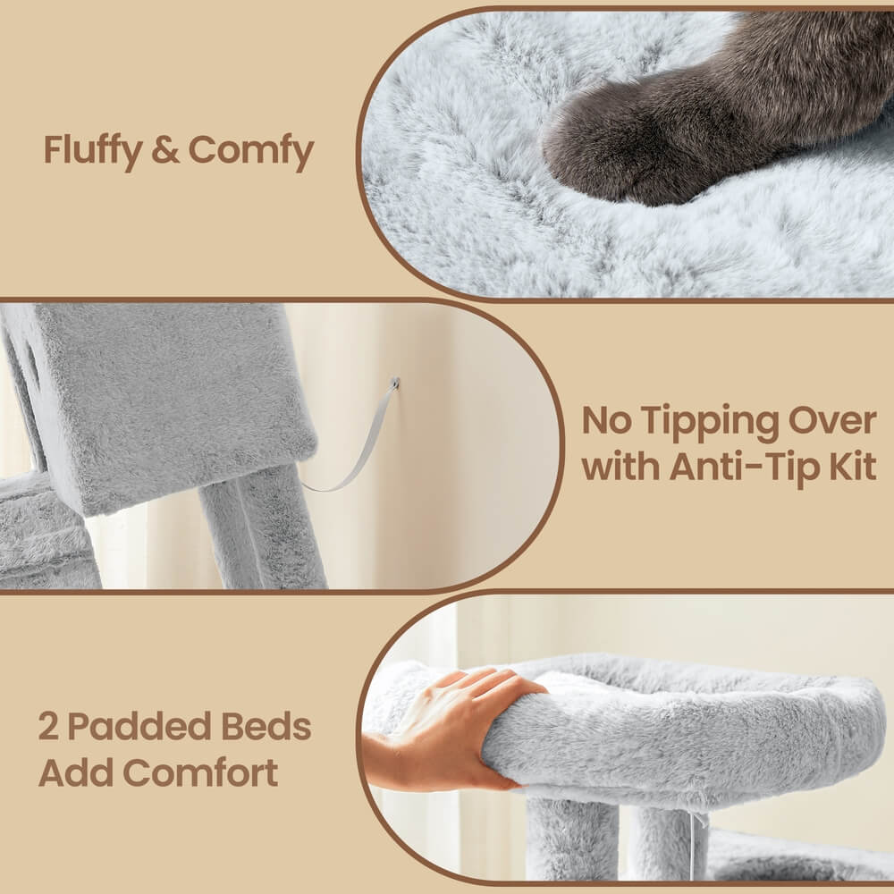 Feandrea Suuri raapimispuu pehmeällä päällisellä suurille kissoille, ombre-harmaa-valkoinen
