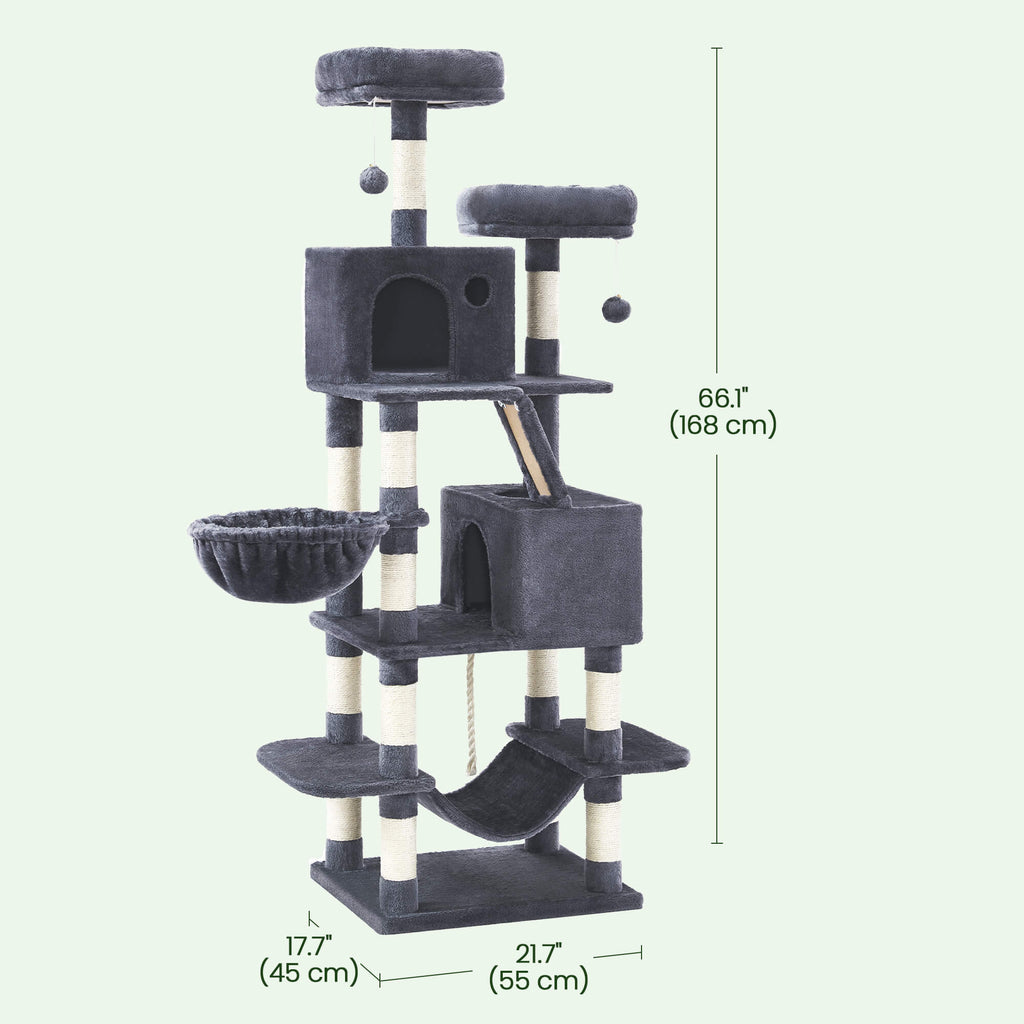FEANDREA Kissanpuu suurille kissoille, suosittu, monen kissan talouteen, riippumatto, kapea, tilaa säästävä, korkeus 168cm