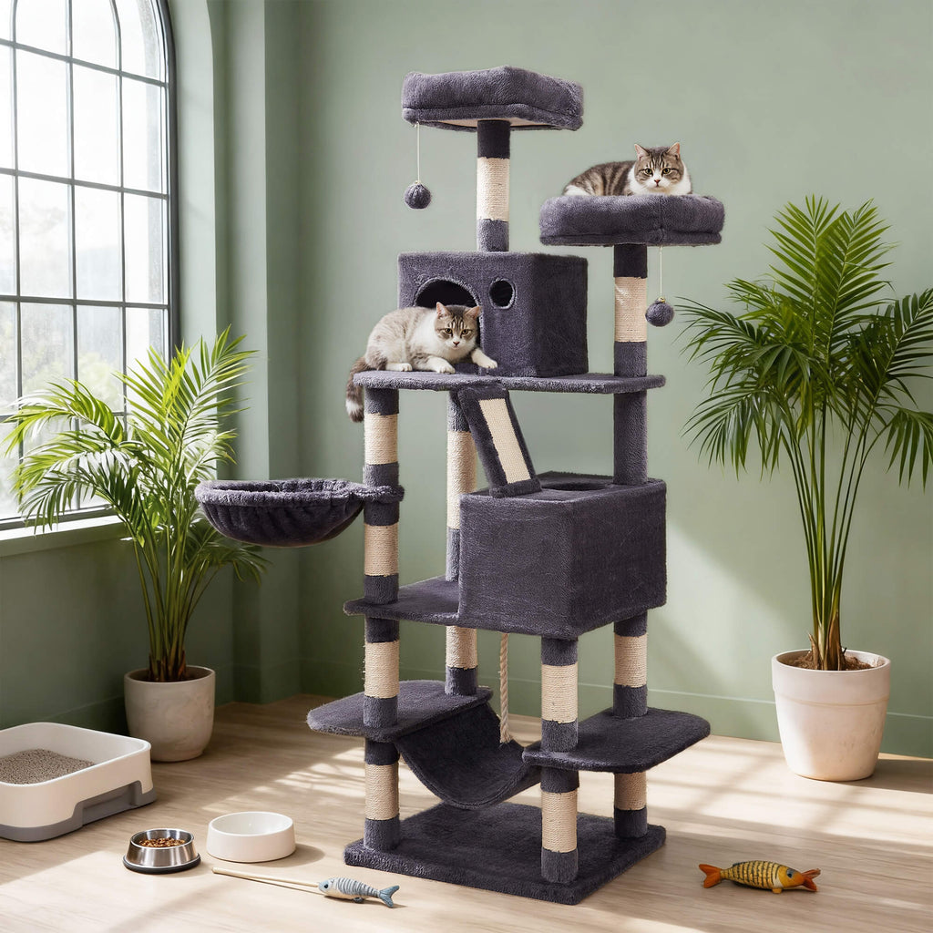 FEANDREA Kissanpuu suurille kissoille, suosittu, monen kissan talouteen, riippumatto, kapea, tilaa säästävä, korkeus 168cm