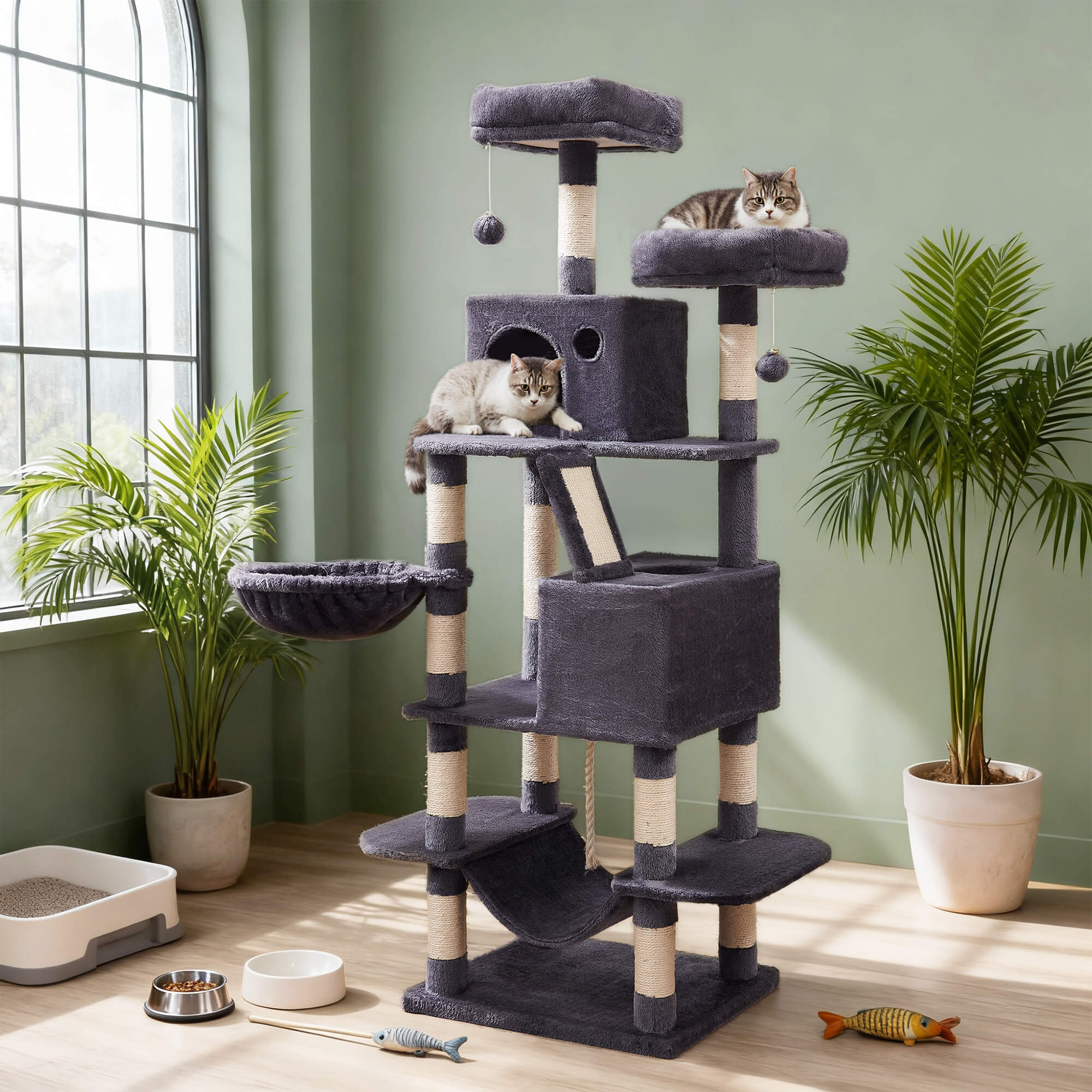 FEANDREA Kissanpuu suurille kissoille, suosittu, monen kissan talouteen, riippumatto, kapea, tilaa säästävä, korkeus 168cm