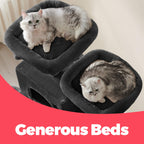 Feandrea Suuri raapimispuu, 206cm korkea, XXL-torni, 13 pylvästä, 2 tasoa, 2 luolaa, kori, riippumatto, plyysipallot, monitasoinen, muste-musta