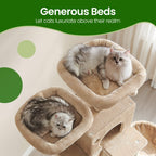 Feandrea Suuri raapimispuu, 206cm korkea, XXL-torni, 13 pylvästä, 2 tasoa, 2 luolaa, kori, riippumatto, plyysipallot, monitasoinen, kamelinruskea