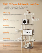 Feandrea Kissanpuu, moderni 197cm leikkitorni, monitasoinen, 2 pesää, 2 koria, 4 raapimapylvästä