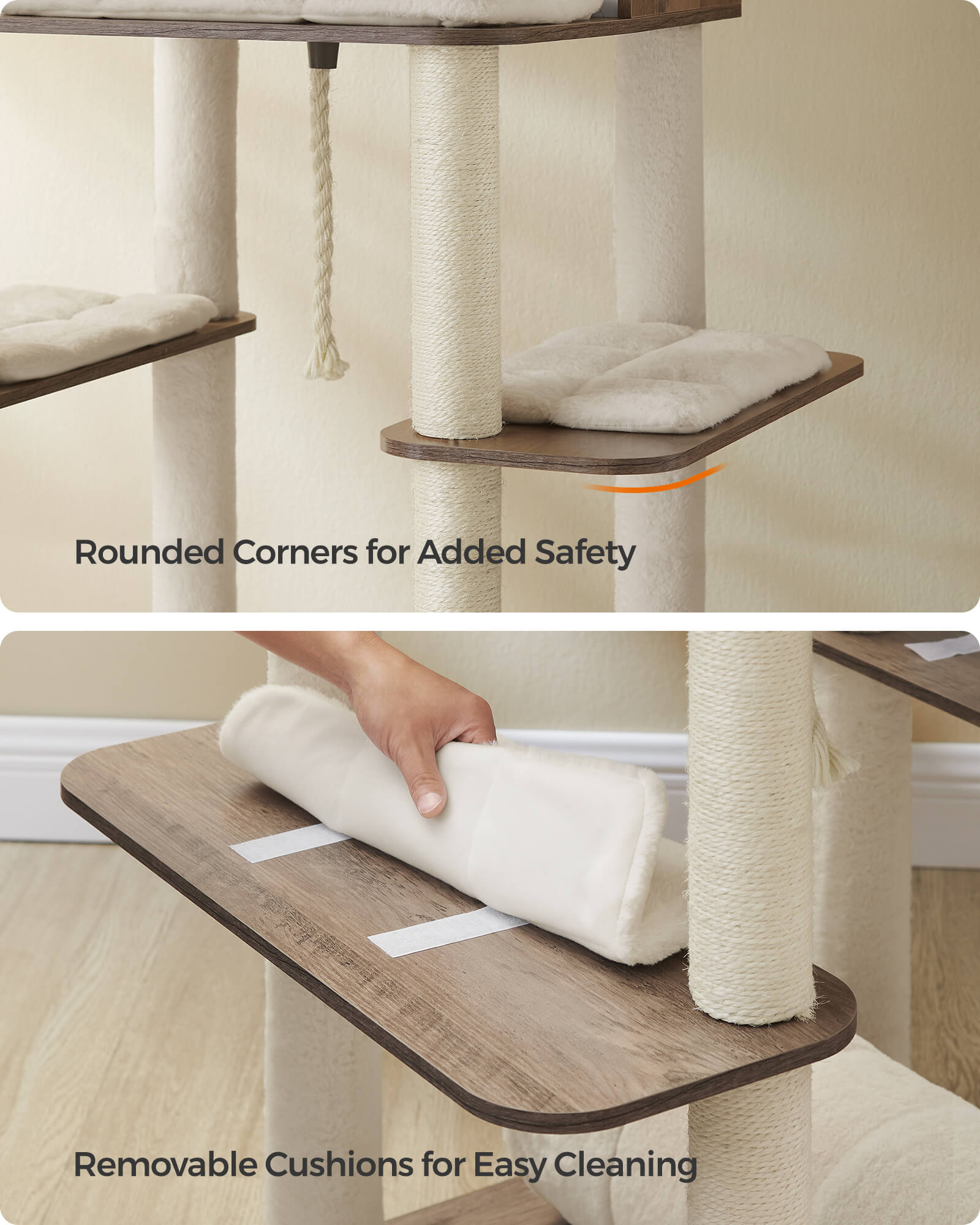 Feandrea Kissanpuu, moderni 197cm leikkitorni, monitasoinen, 2 pesää, 2 koria, 4 raapimapylvästä