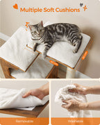 FEANDREA Raapimispuu 86cm, keskikokoinen puu 3 makuupaikalla ja luolalla, MDF-rakenne puuviilulla, sisalpylväs, pestävät plyysityynyt, vintage-ruskea-valkoinen