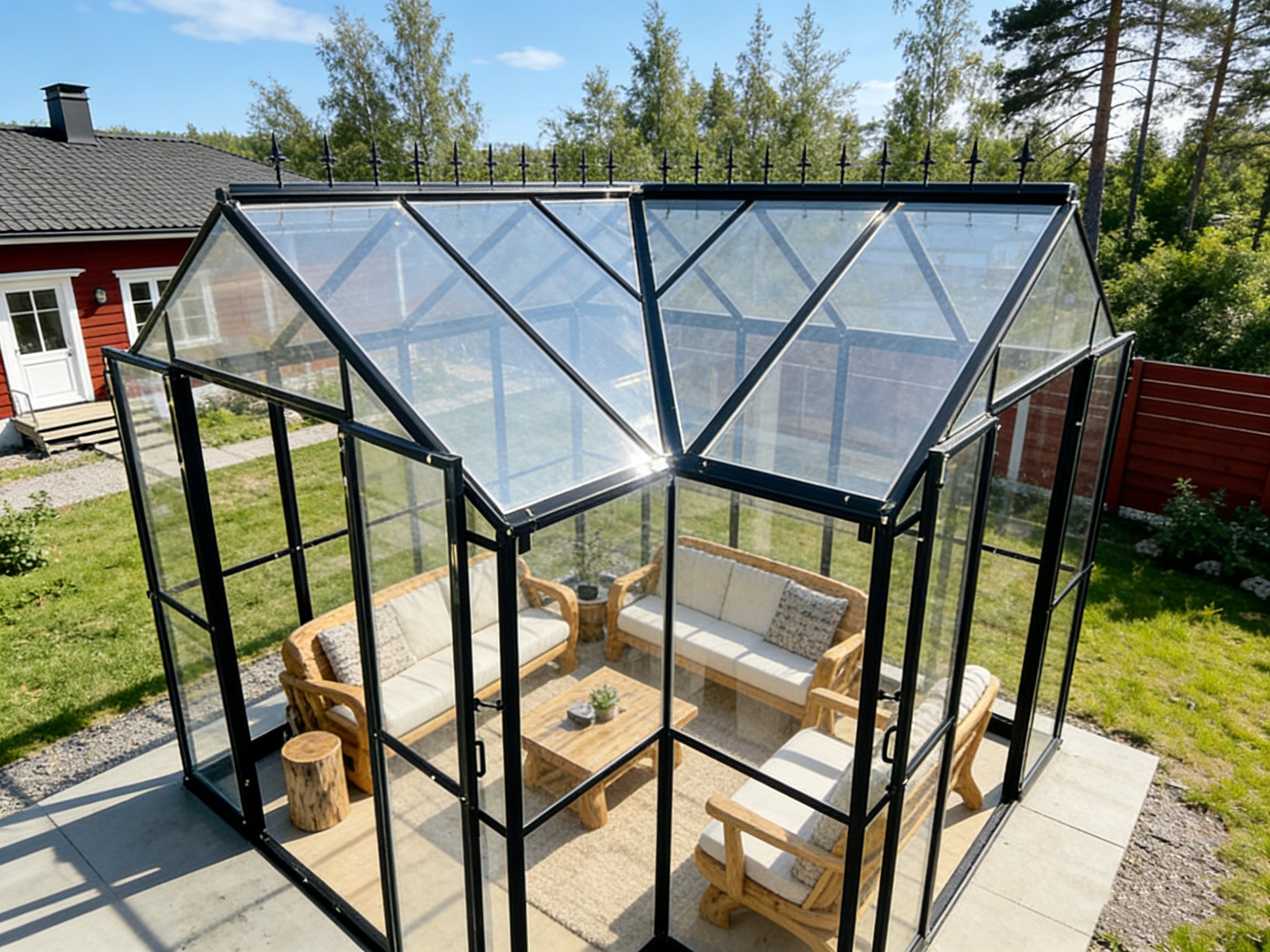 Pohjola Garden T-muotoinen Kasvihuone/Paviljonki, 369x305x252cm, Musta