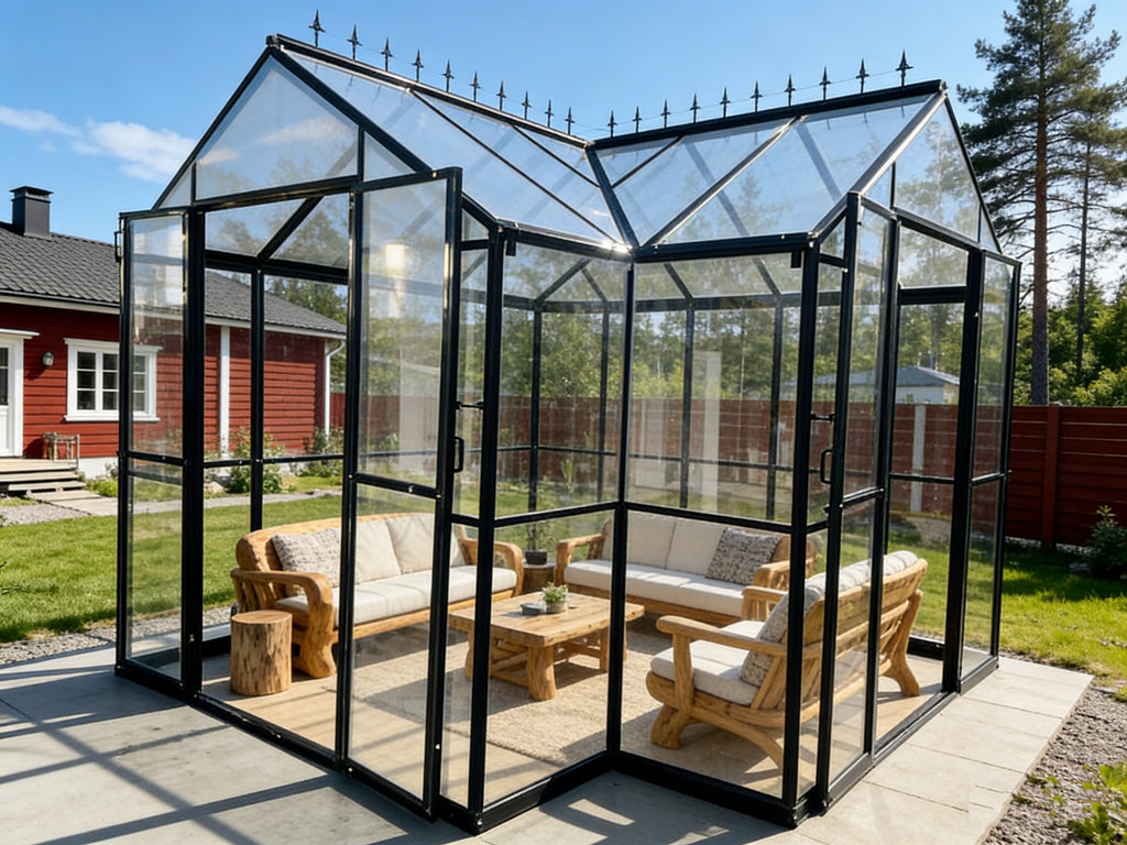 Pohjola Garden T-muotoinen Kasvihuone/Paviljonki, 369x305x252cm, Musta