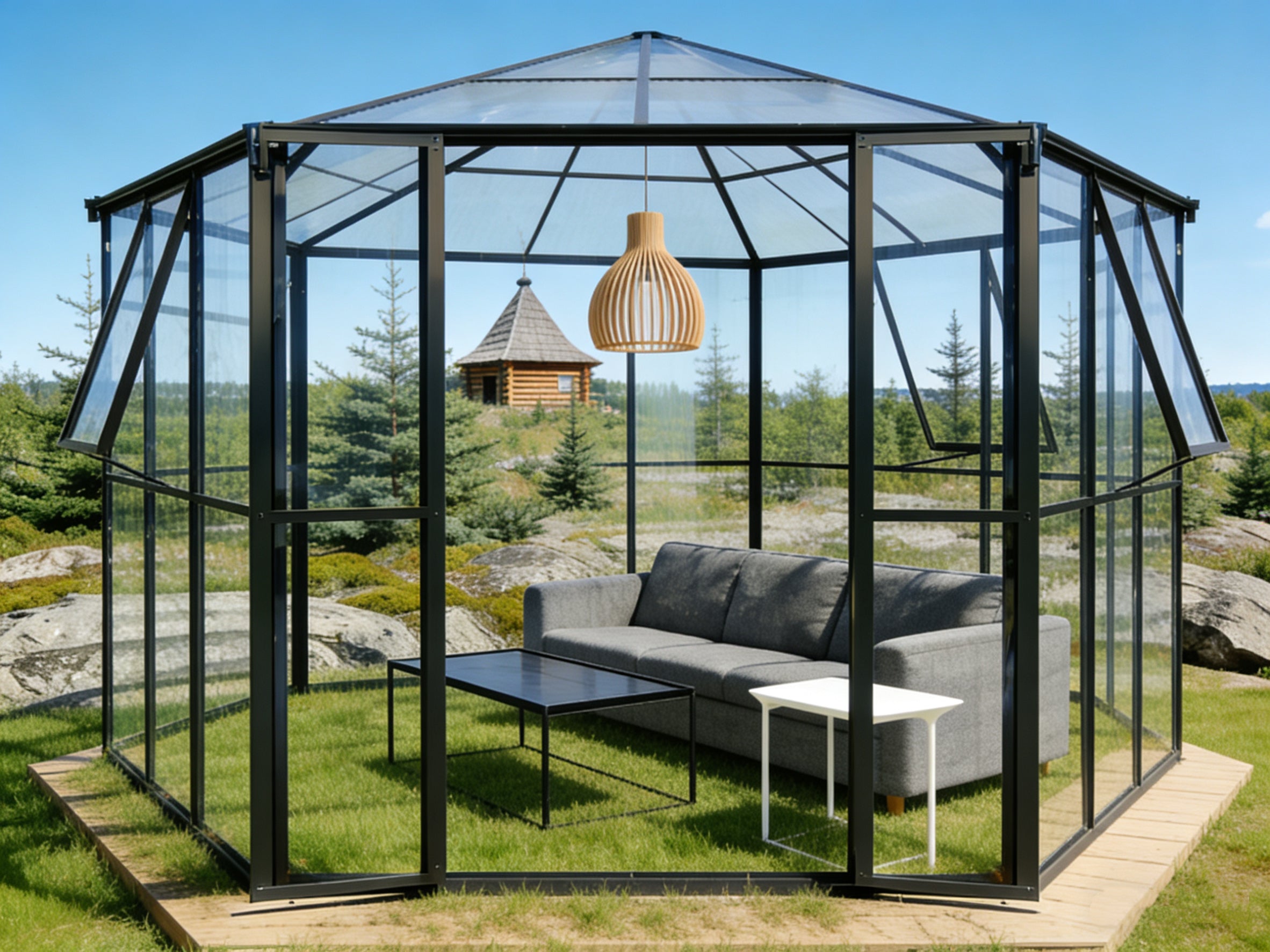 Pohjola Garden Kuusikulmainen Paviljonki/Kasvihuone, 180x180x249, Musta