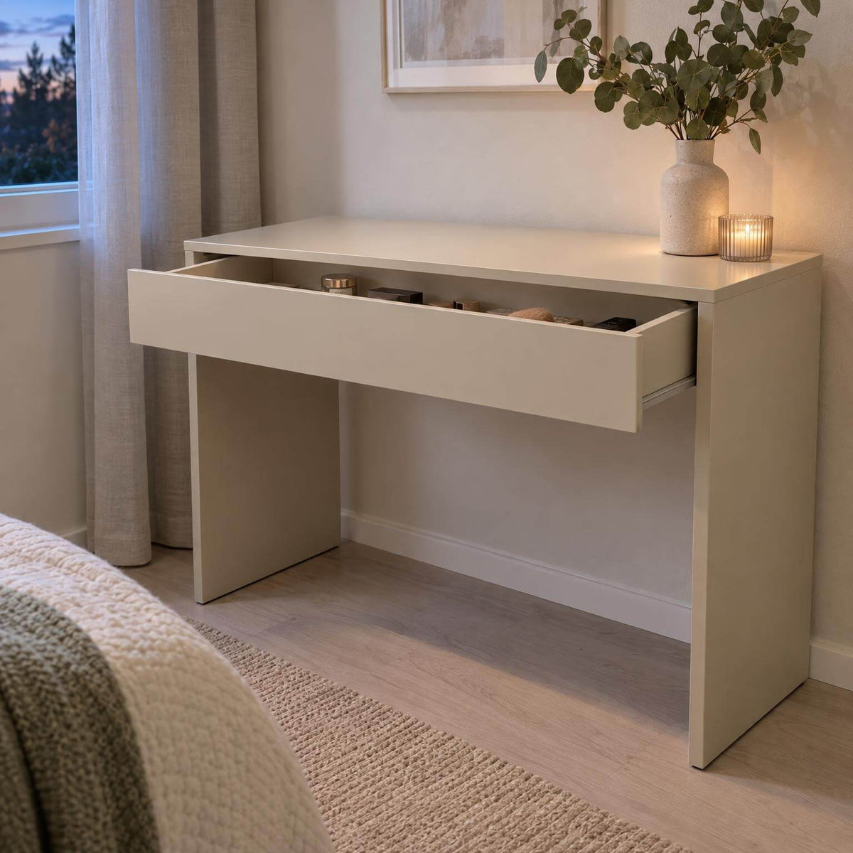 Meikkipöytä 91 x 35 x 76 cm – leveä laatikko, beige, kompakti koko