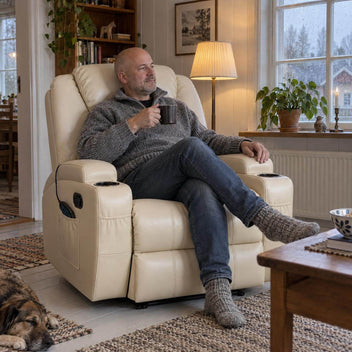 Hierova TV-tuoli 90 x 94 x 105 cm – recliner, 8 hierontapistettä, mukitelineet