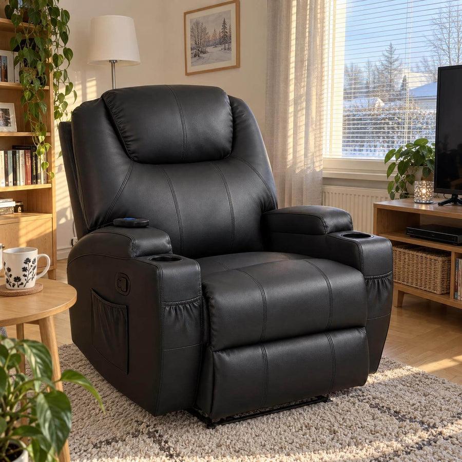 Hierova TV-tuoli 90 x 94 x 105 cm – recliner, 8 hierontapistettä, mukitelineet
