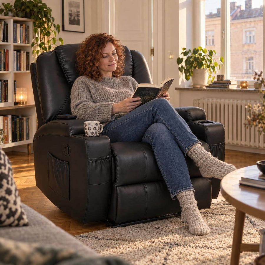 Hierova TV-tuoli 90 x 94 x 105 cm – recliner, 8 hierontapistettä, mukitelineet