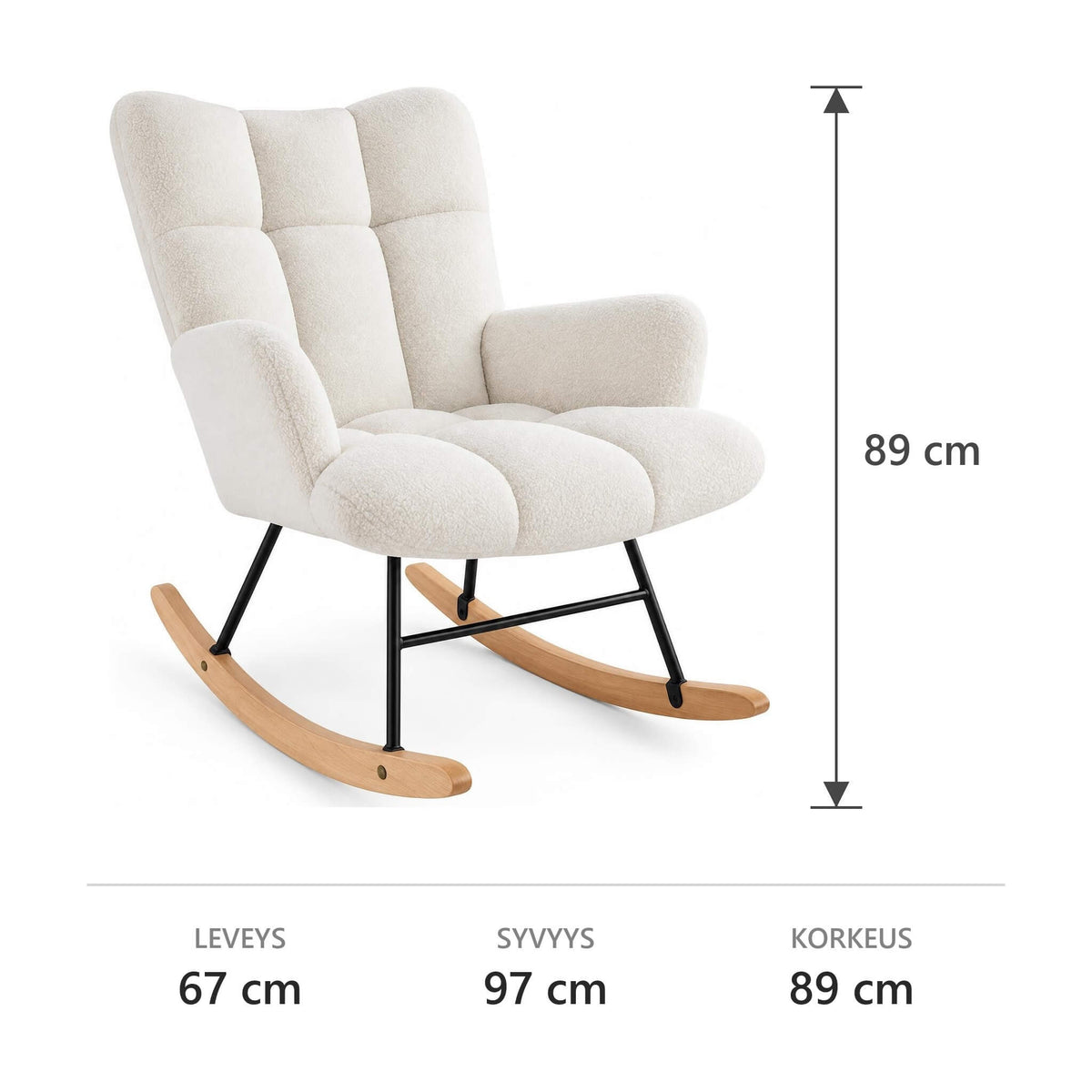 Gungstol 67 x 97 x 89 cm – stoppad, ben i trä och stål, vit