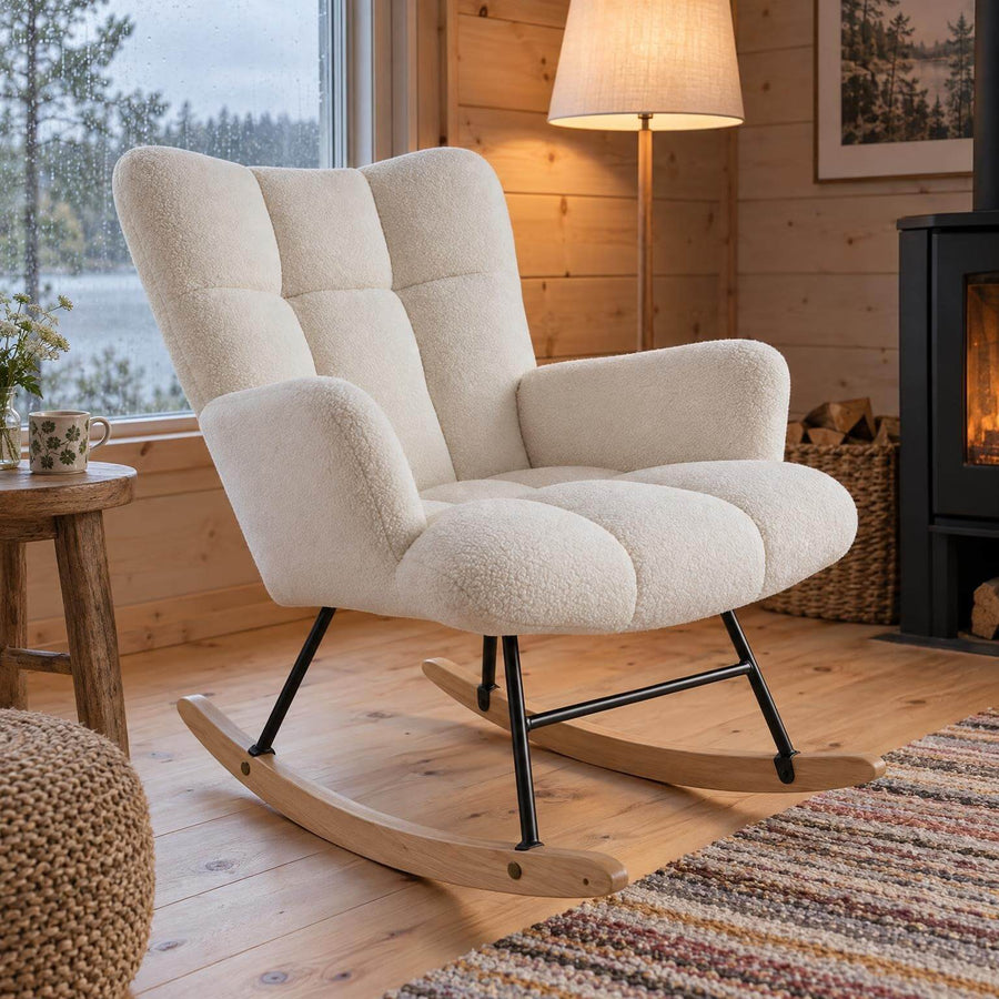 Gungstol 67 x 97 x 89 cm – stoppad, ben i trä och stål, vit