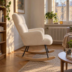 Gungstol 67 x 97 x 89 cm – stoppad, ben i trä och stål, vit