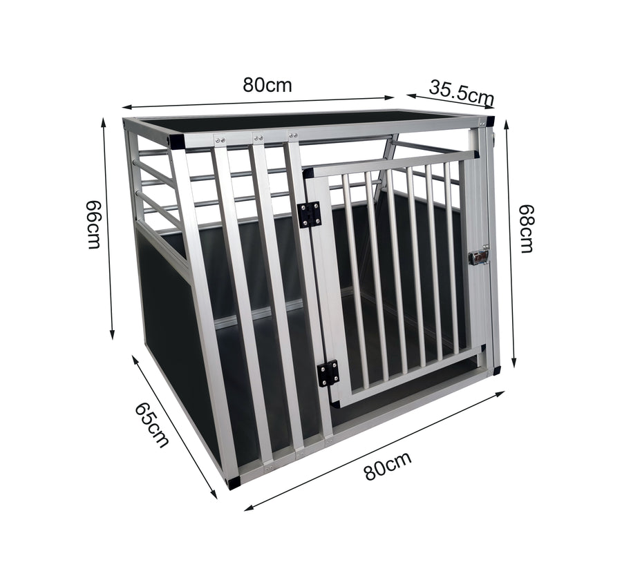 Hundbur för bil 80 x 65 x 66 cm – aluminiumram, MDF-botten, 75° vinklar