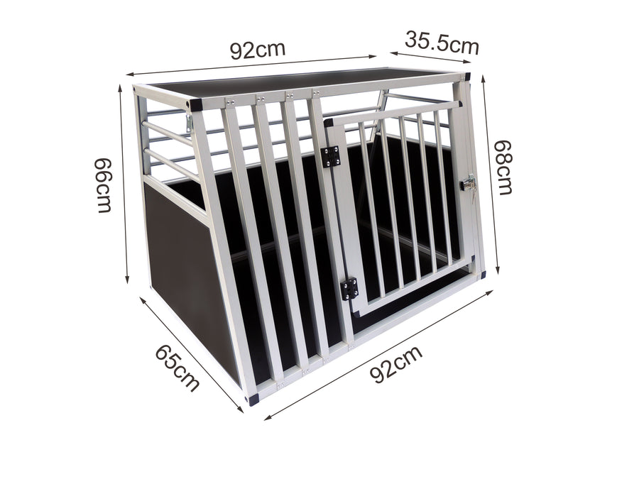 Hundbur för bil 92 x 65 x 66 cm – aluminiumram, MDF-botten, 75° vinklar