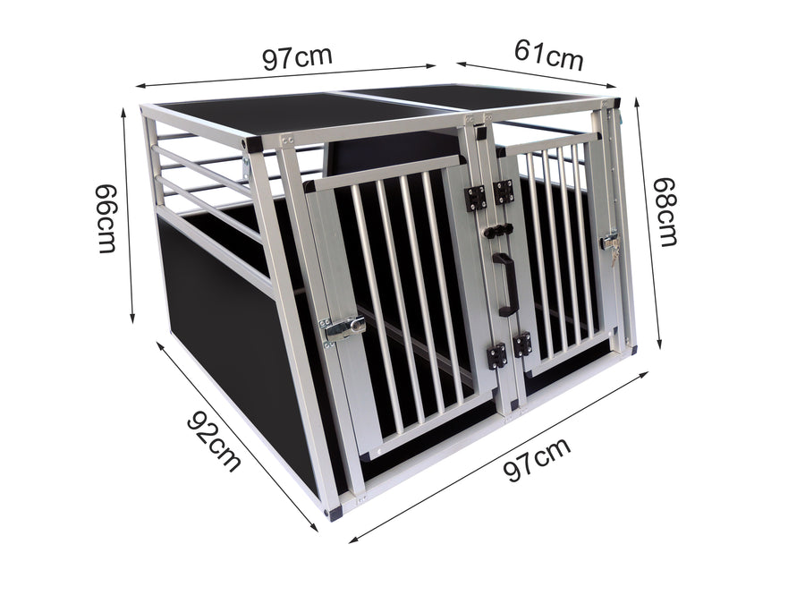 Hundbur för bil 97 x 92 x 66 cm – aluminiumram, MDF-botten, 75° vinklar