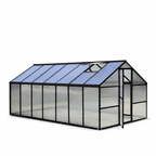 Pohjola Garden Stort växthus 10 m2 + bas och rännor, 4 mm 800 g/m2 bikakepaneler, svart