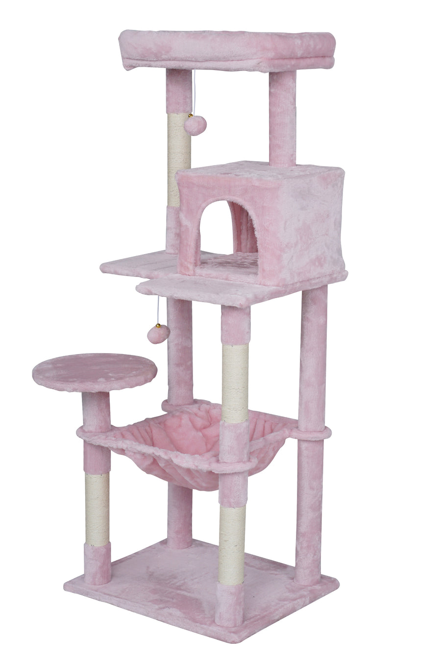 Kissan raapimispuu 143 cm – sisalpylväät, koppi, pinkki