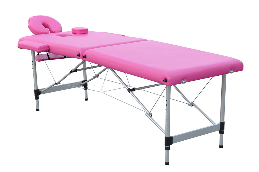 Hierontapöytä 195 x 70 cm – 2 vyöhykettä, 5 cm pehmuste, alumiinirunko, pinkki