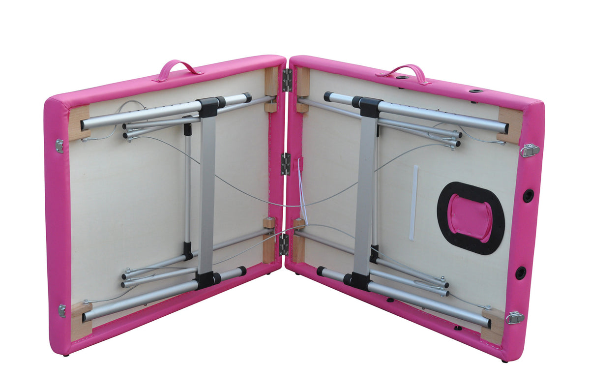 Massagebänk 195 x 70 cm – 2 zoner, 5 cm stoppning, aluminiumram, rosa