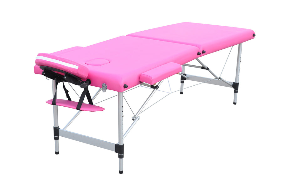 Hierontapöytä 195 x 70 cm – 2 vyöhykettä, 5 cm pehmuste, alumiinirunko, pinkki