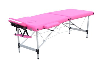 Massagebänk 195 x 70 cm – 2 zoner, 5 cm stoppning, aluminiumram, rosa