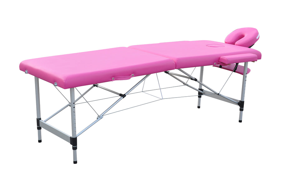 Hierontapöytä 195 x 70 cm – 2 vyöhykettä, 5 cm pehmuste, alumiinirunko, pinkki