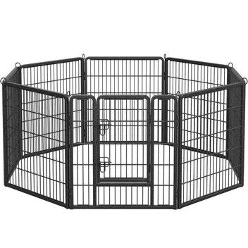 Feandrea utomhusinhägnad, DIY-lekhage, 8 nätpaneler, vardera 77 x 80 cm, 2 L-formade spärrar, bärbar, för inomhus- och utomhusbruk, för mycket stora husdjur utan halsband, grå