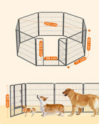 Feandrea utomhusinhägnad, DIY-lekhage, 8 nätpaneler, vardera 77 x 80 cm, 2 L-formade spärrar, bärbar, för inomhus- och utomhusbruk, för mycket stora husdjur utan halsband, grå
