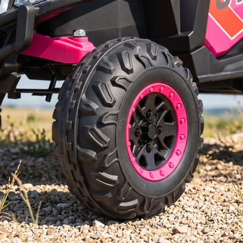 Lasten sähkömaastoauto UTV 12V, kaukosäädin, jousitus ja LED, 3–7 km/h, 3–5 v, pinkki
