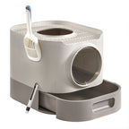 Feandrea XXL-kokoinen hiekkalaatikko kannella, ulosvedettävällä laatikolla, lapiolla ja harjalla, tilava suurille kissoille, vähemmän jälkiä, tiivis pohja, lämmin kauranharmaa