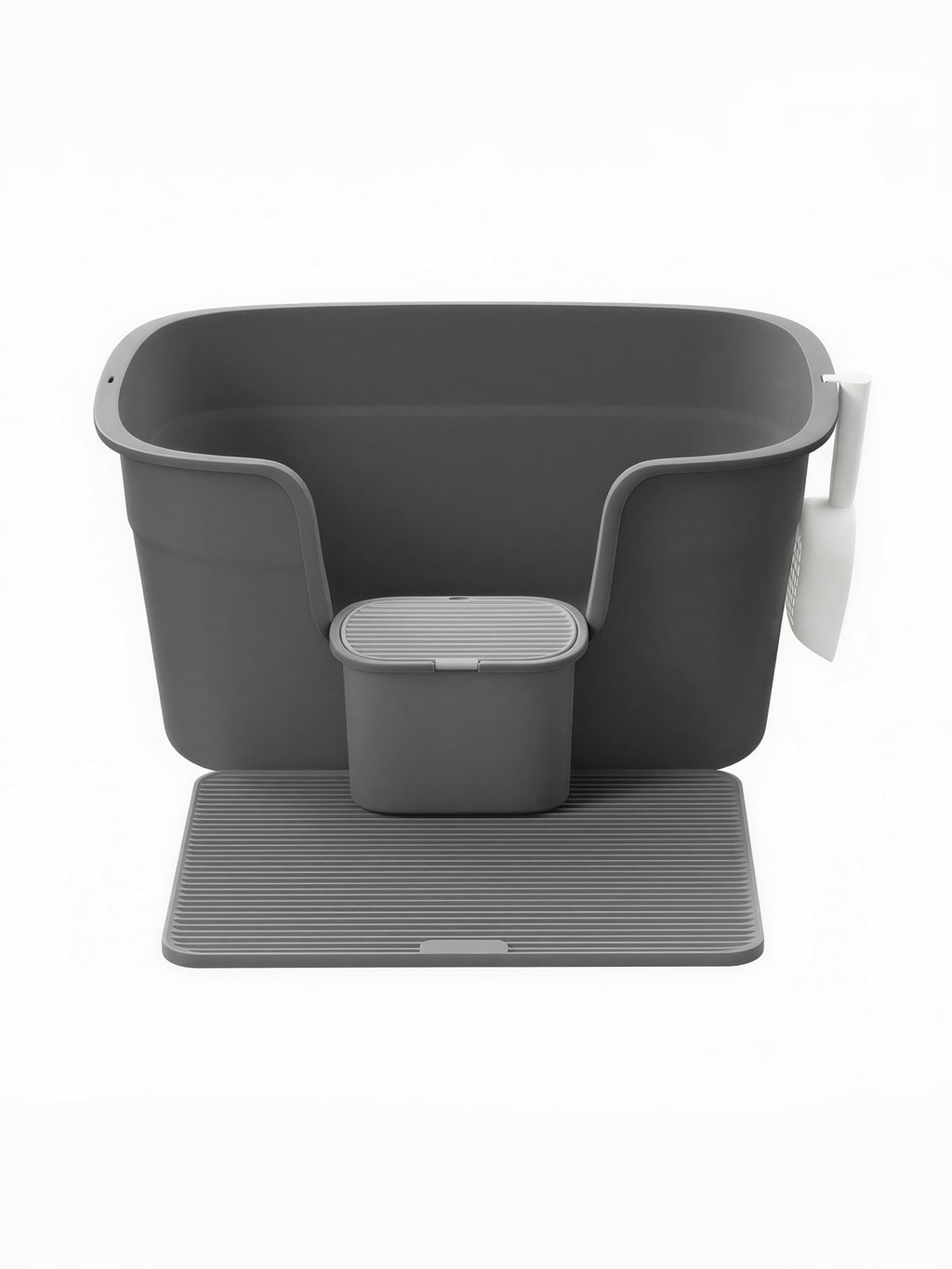 Feandrea kattlåda, extra stor, för hushåll med flera katter, med höga sidor, kattmatta, förvaringslåda och skopa, för stora katter, skiffergrå