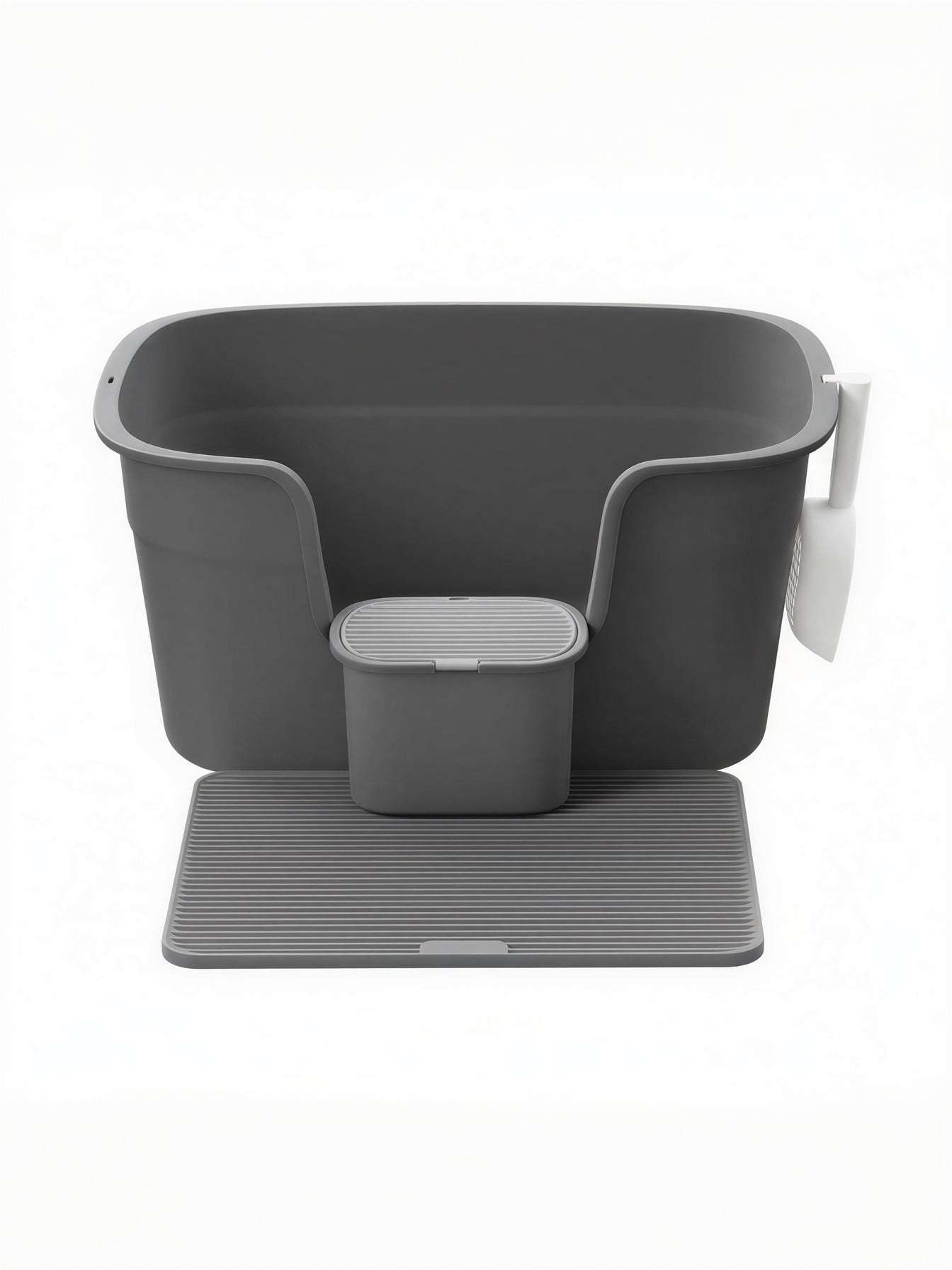 Feandrea kissanhiekkalaatikko, erittäin suuri, monen kissan talouksiin, korkeilla sivuilla, hiekkamatto, säilytyslaatikko ja lapio, suurille kissoille, liuskekivenharmaa