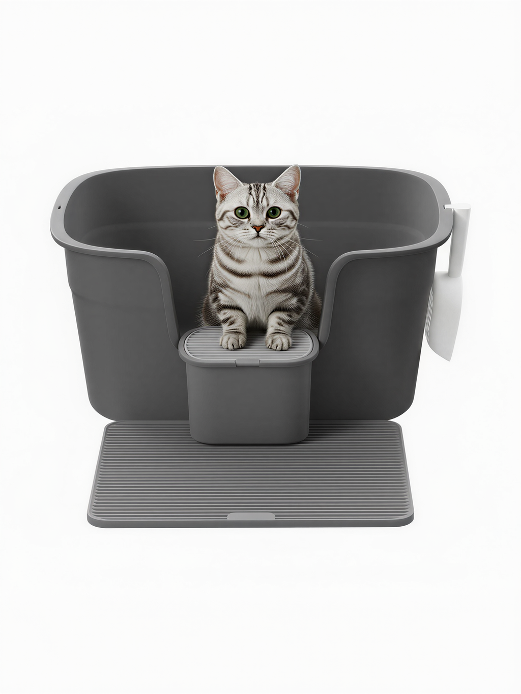 Feandrea kattlåda, extra stor, för hushåll med flera katter, med höga sidor, kattmatta, förvaringslåda och skopa, för stora katter, skiffergrå