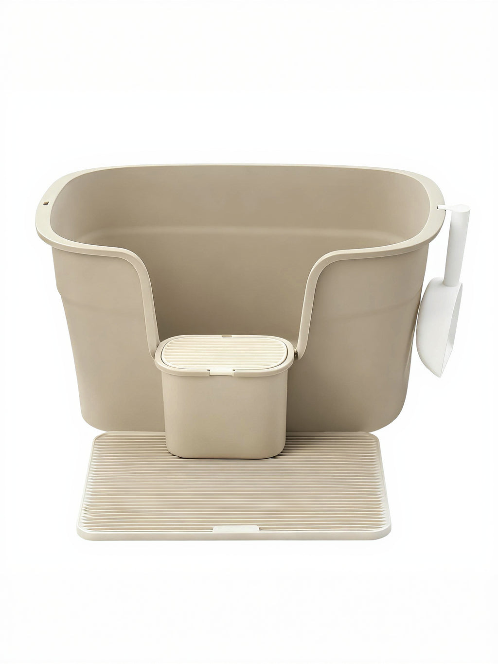 Feandrea kissanhiekkalaatikko, erittäin suuri laatikko korkeilla reunoilla, mukana hiekanerottelulevy, säilytyslaatikko ja lapio, suurille kissoille, cappuccinobeige