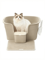 Feandrea kissanhiekkalaatikko, erittäin suuri laatikko korkeilla reunoilla, mukana hiekanerottelulevy, säilytyslaatikko ja lapio, suurille kissoille, cappuccinobeige