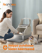 Feandrea ruostumattomasta teräksestä valmistettu kissanvessa, kääntyvä kansi, XL suljettu kissanvessa, kissoille jopa 15 kg, vuotamaton rakenne, lapio, harja, kaksoissisäänkäynti, cappuccino-beige