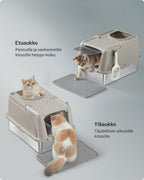 Feandrea ruostumattomasta teräksestä valmistettu kissanvessa, kääntyvä kansi, XL suljettu kissanvessa, kissoille jopa 15 kg, vuotamaton rakenne, lapio, harja, kaksoissisäänkäynti, cappuccino-beige