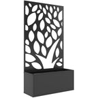 Metallinen istutuslaatikko oksakuvioisella säleiköllä, 61 x 23 x 113 cm, musta