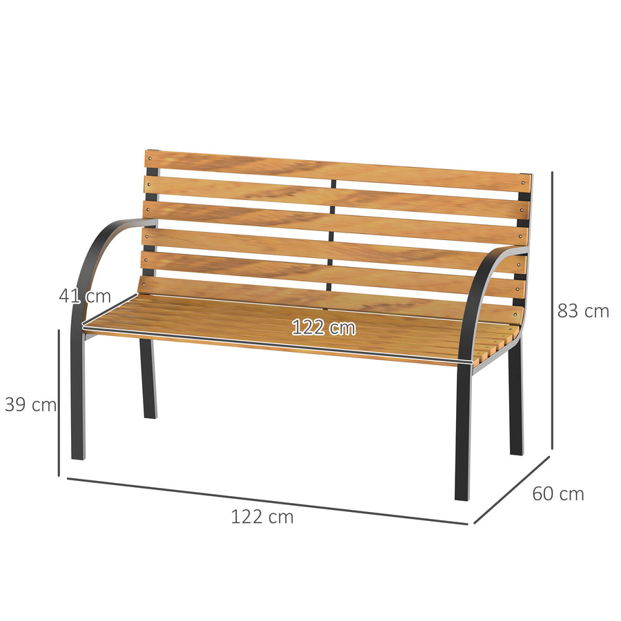 Puutarhapenkki teräsrungolla ja männyllä, 2-istuttava, 122 cm, luonnonväri