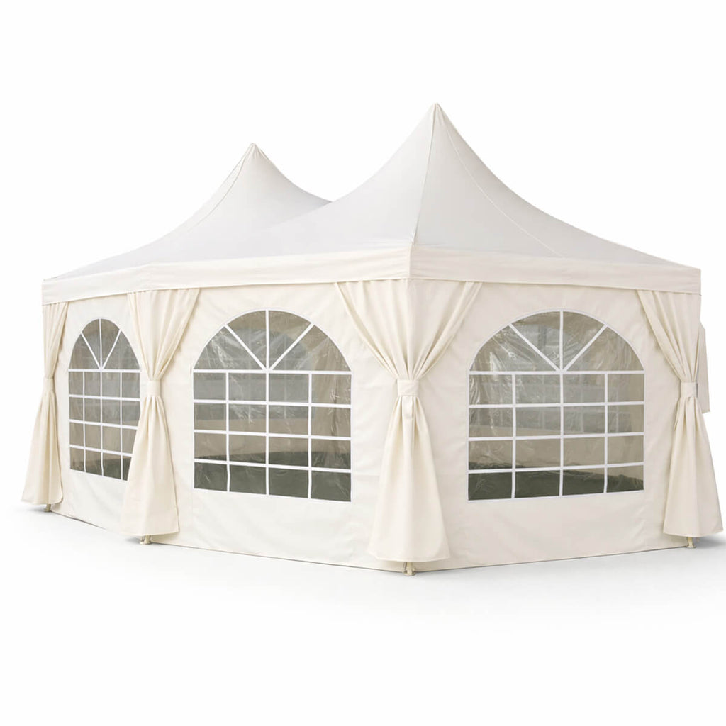 Pagoda festtält 4,4 x 6 m – 240 g/m² tyg, PVC-fönster, vitt