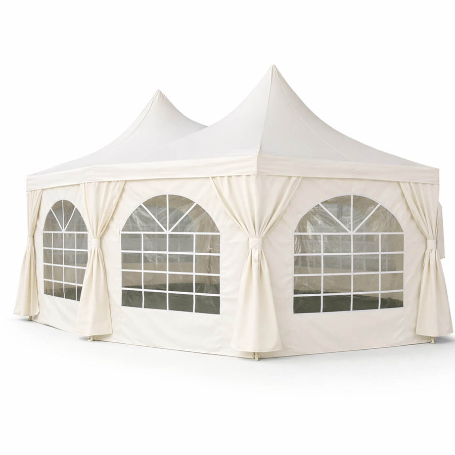 Pagoda juhlateltta 4,4 x 6 m – 240 g/m² kangas, PVC-ikkunat, valkoinen