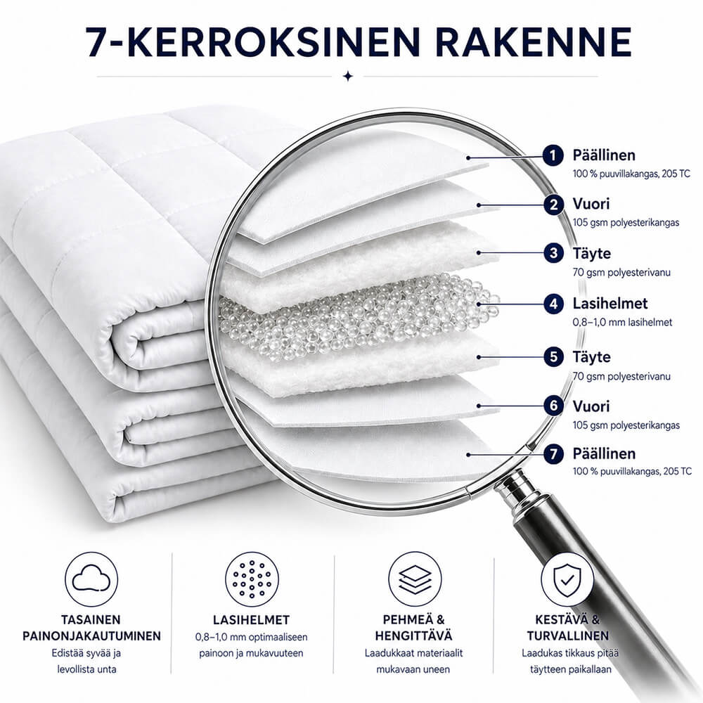 Painopeitto 5 kg 150 × 200 – valkoinen, 7-kerroksinen