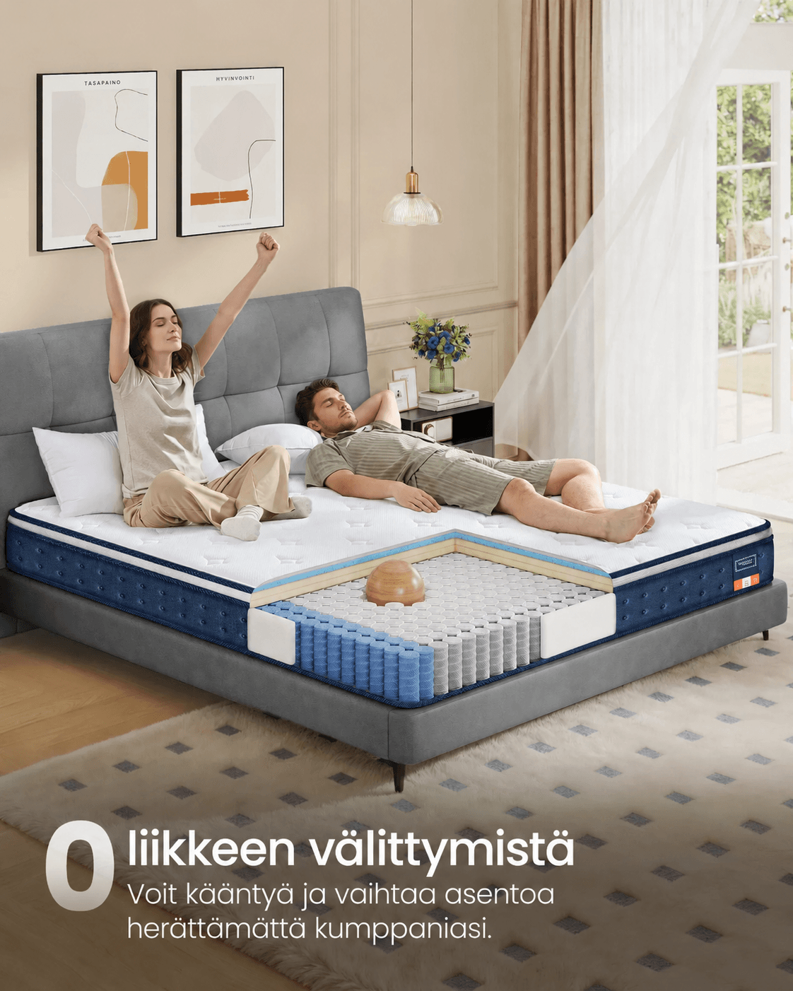 Patja 140 × 200 × 20 cm, taskujousi- ja geelimuistivaahtopatja, keskikova H3, 7 tukivyöhykettä, liike-eristys, hengittävä päällinen, sininen