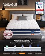 Patja 140 × 200 × 25 cm, taskujousi- ja geelimuistivaahtopatja, keskikova H3, 7 tukivyöhykettä, liike-eristys, hengittävä päällinen, sininen
