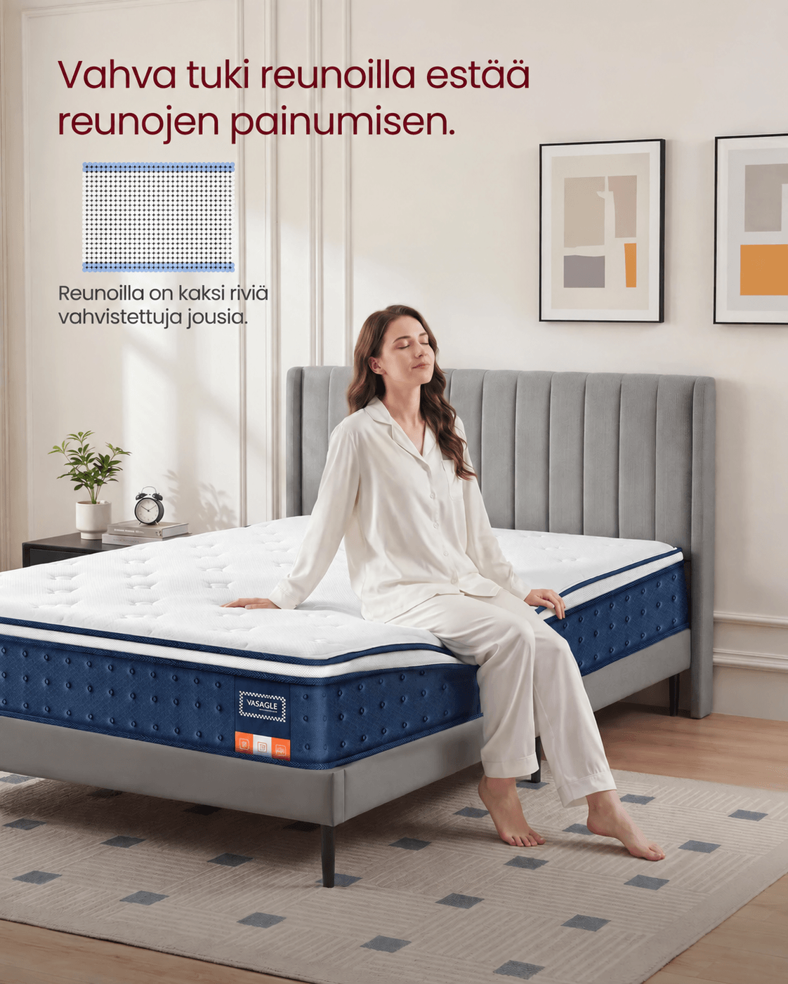 Patja 140 × 200 × 25 cm, taskujousipatja geelimuistivaahdosta, keskikova H3, 7 tukivyöhykettä, liike-eristys, hengittävä päällinen, sininen